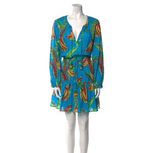 Farm Rio A-line printed dress ruffle beaded tassel accents